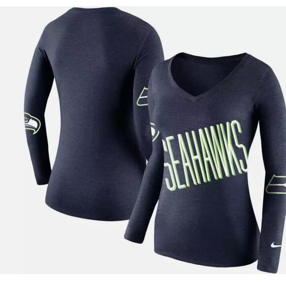 Nike Seattle Seahawks Women's Long Sleeve V-Neck T-shirt Size XL - Picture 1 of 9